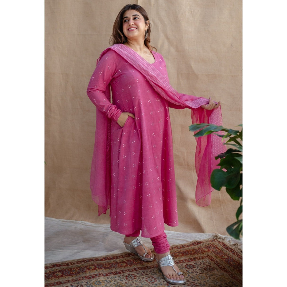 The Indian Ethnic Co. Pink Dabu Slub Cotton Chudidar