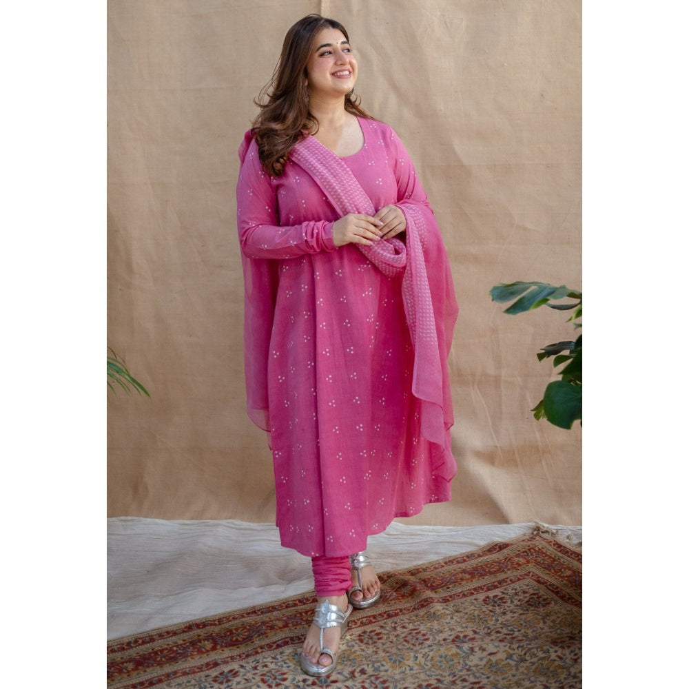 The Indian Ethnic Co. Pink Dabu Slub Cotton Chudidar