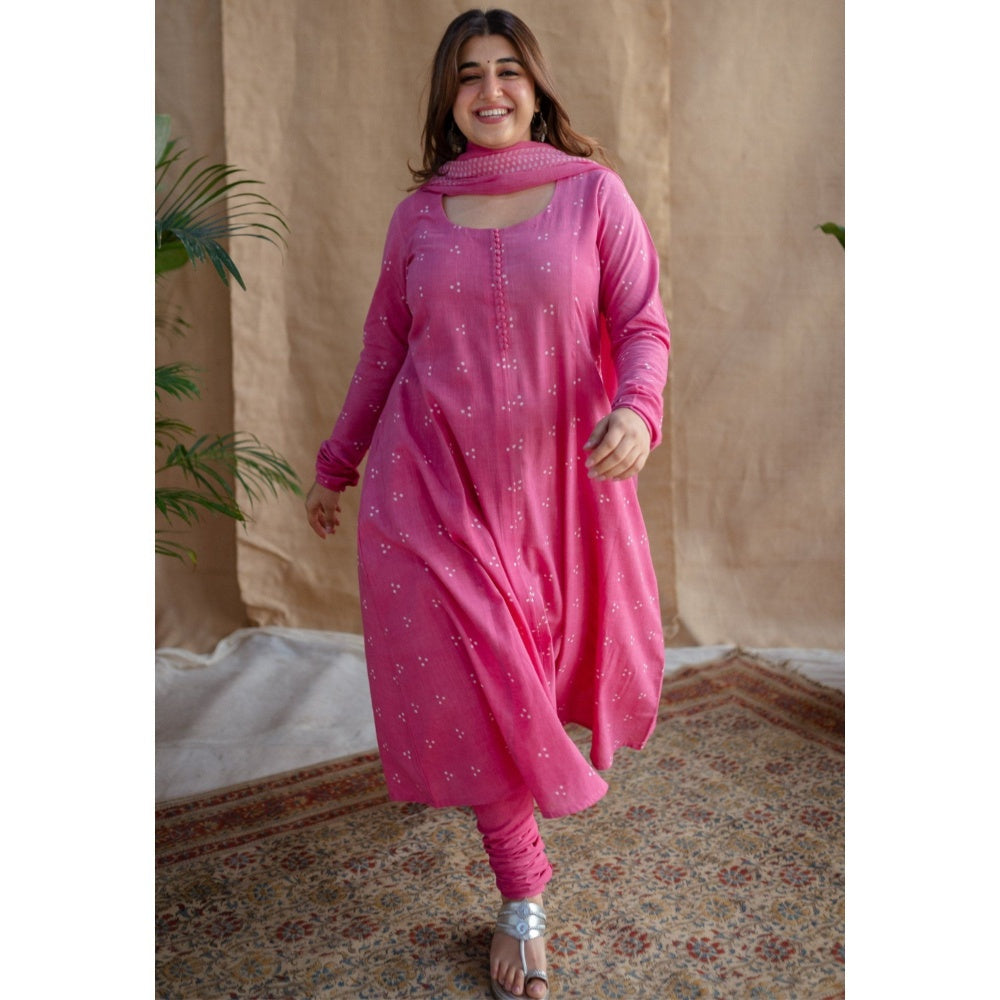 The Indian Ethnic Co. Pink Dabu Slub Cotton Chudidar
