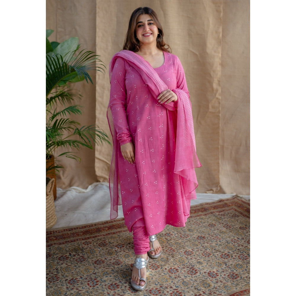 The Indian Ethnic Co. Pink Dabu Slub Cotton Chudidar