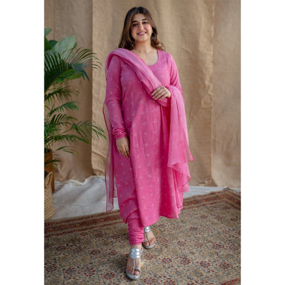 The Indian Ethnic Co. Pink Dabu Slub Cotton Chudidar