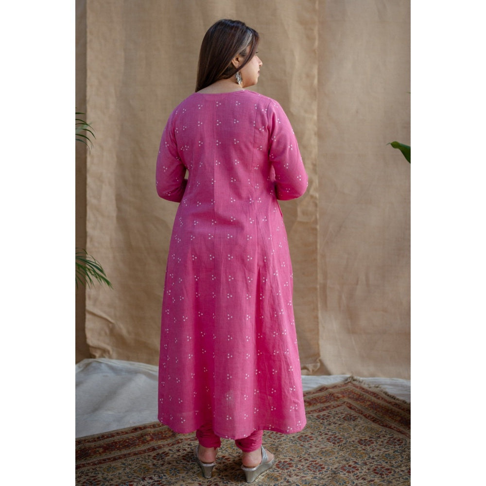 The Indian Ethnic Co. Pink Dabu Slub Cotton Chudidar