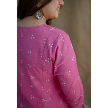 The Indian Ethnic Co. Pink Dabu Slub Cotton Kali Kurta
