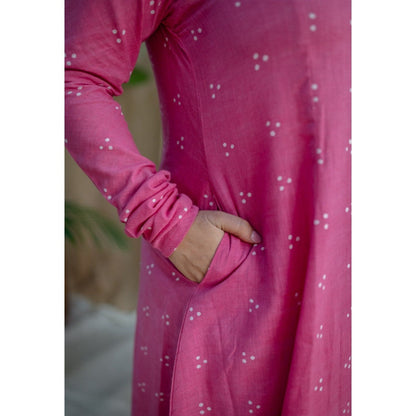 The Indian Ethnic Co. Pink Dabu Slub Cotton Kali Kurta