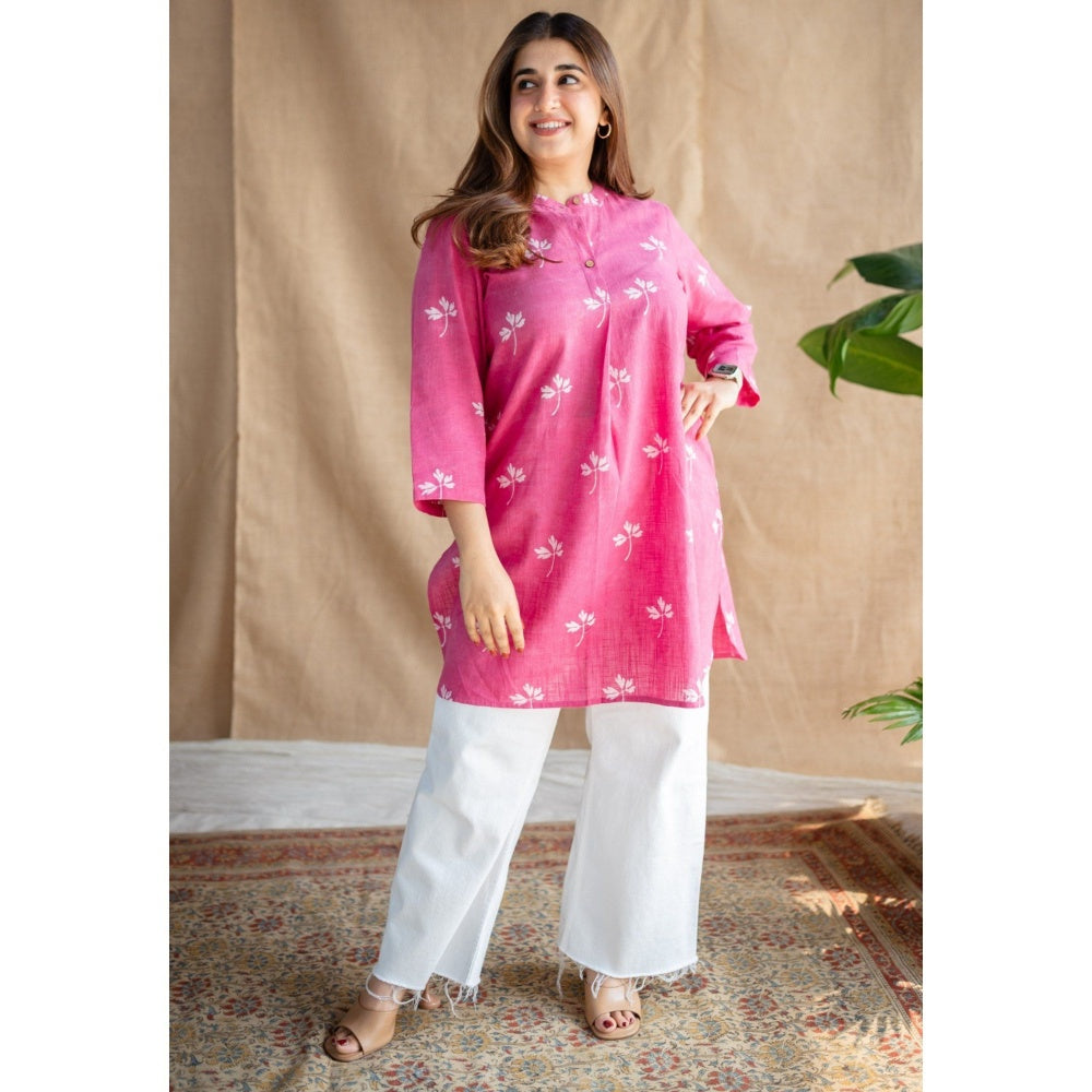The Indian Ethnic Co. Pink Dabu Slub Cotton Kurta