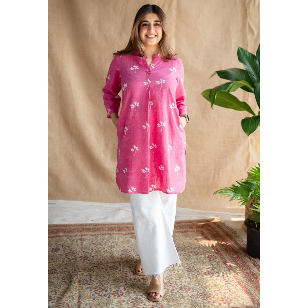 The Indian Ethnic Co. Pink Dabu Slub Cotton Kurta