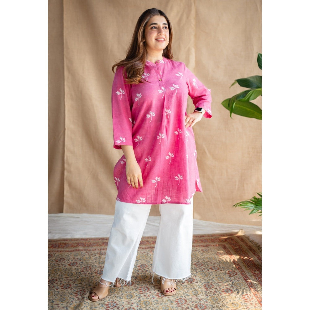 The Indian Ethnic Co. Pink Dabu Slub Cotton Kurta