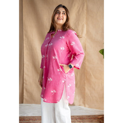 The Indian Ethnic Co. Pink Dabu Slub Cotton Kurta