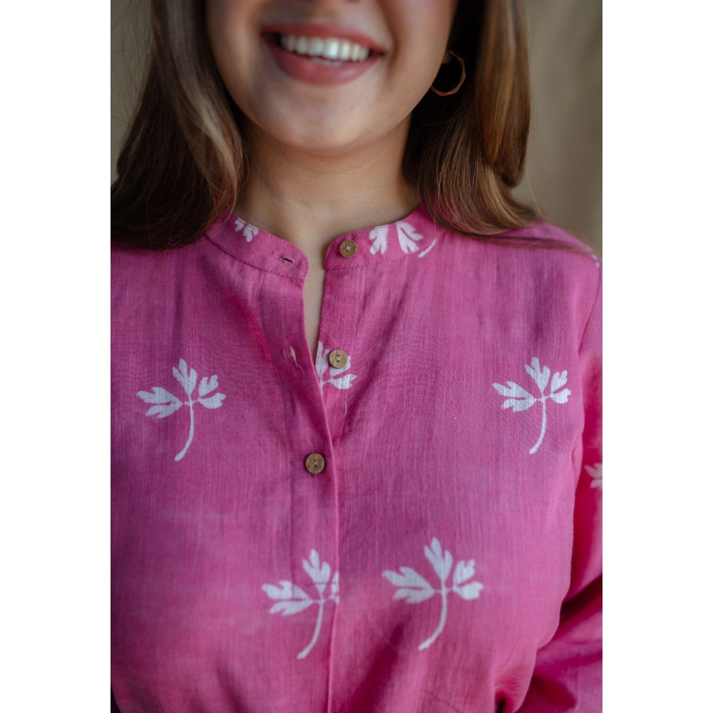 The Indian Ethnic Co. Pink Dabu Slub Cotton Kurta