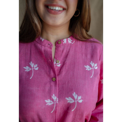 The Indian Ethnic Co. Pink Dabu Slub Cotton Kurta