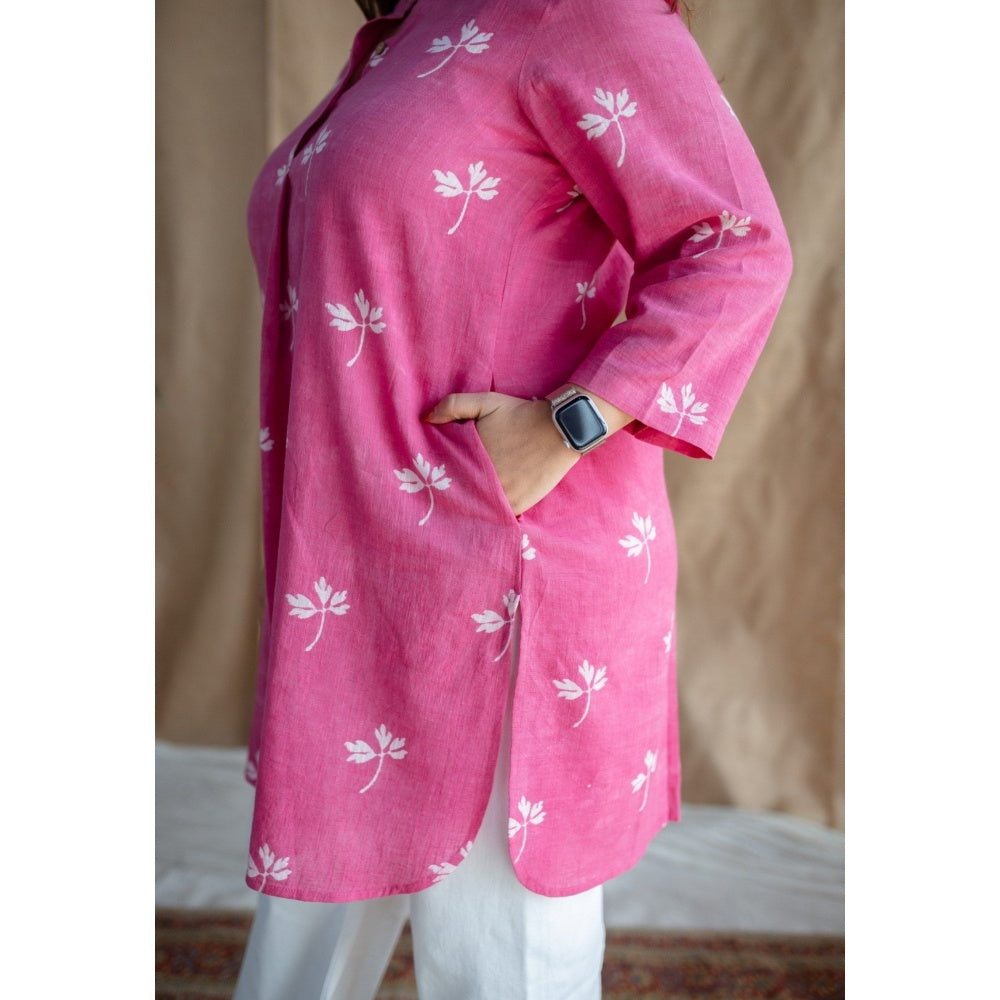 The Indian Ethnic Co. Pink Dabu Slub Cotton Kurta