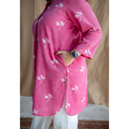 The Indian Ethnic Co. Pink Dabu Slub Cotton Kurta