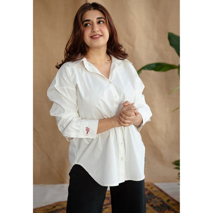 The Indian Ethnic Co. White Poplin Cotton Solid Shirt