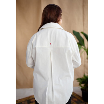 The Indian Ethnic Co. White Poplin Cotton Solid Shirt