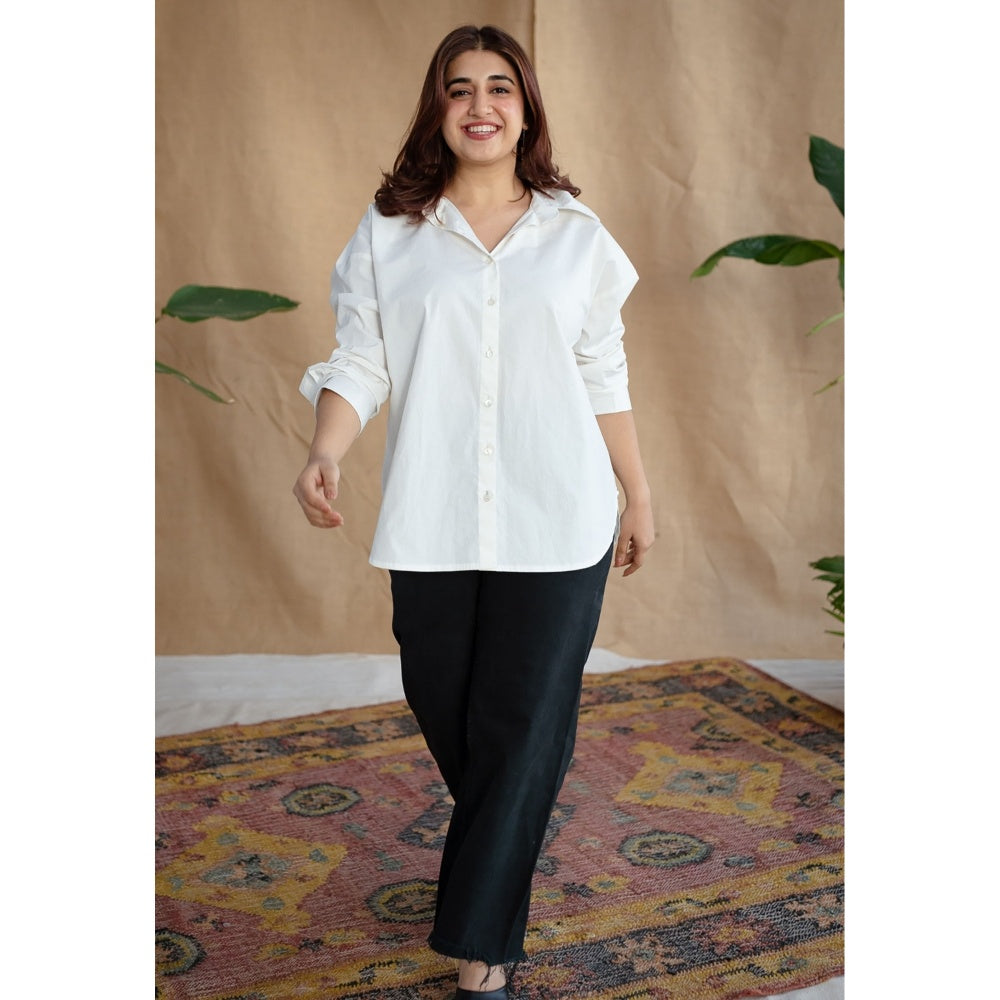 The Indian Ethnic Co. White Poplin Cotton Solid Shirt