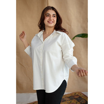 The Indian Ethnic Co. White Poplin Cotton Solid Shirt