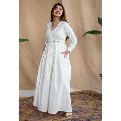 The Indian Ethnic Co. White Poplin Cotton Solid Dress