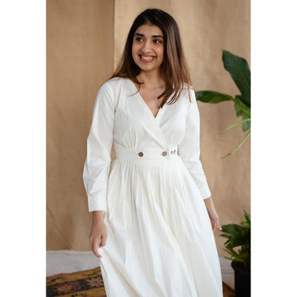 The Indian Ethnic Co. White Poplin Cotton Solid Dress
