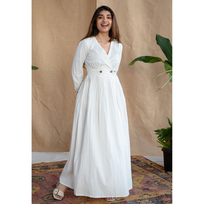 The Indian Ethnic Co. White Poplin Cotton Solid Dress