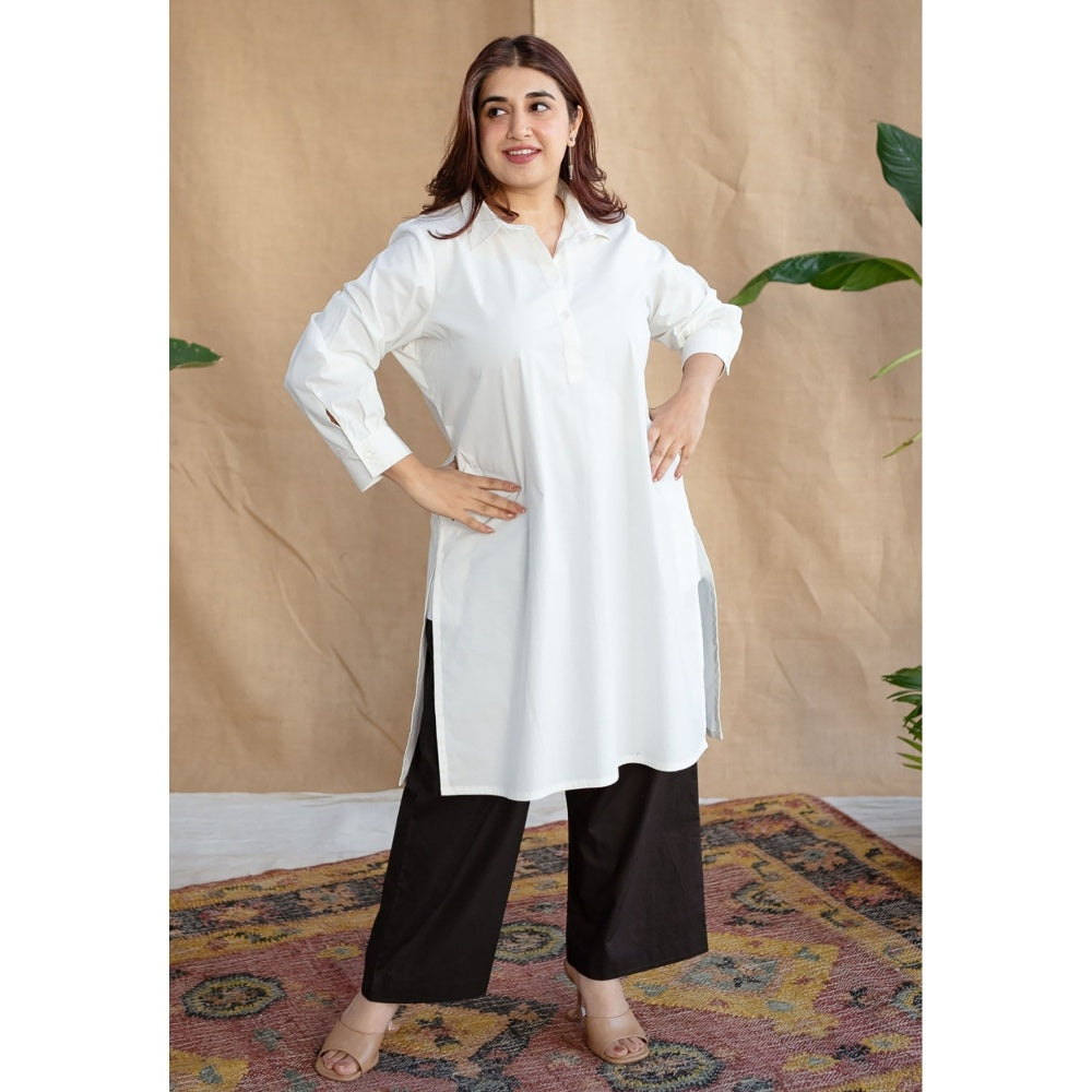 The Indian Ethnic Co. White Poplin Cotton Solid Kurta