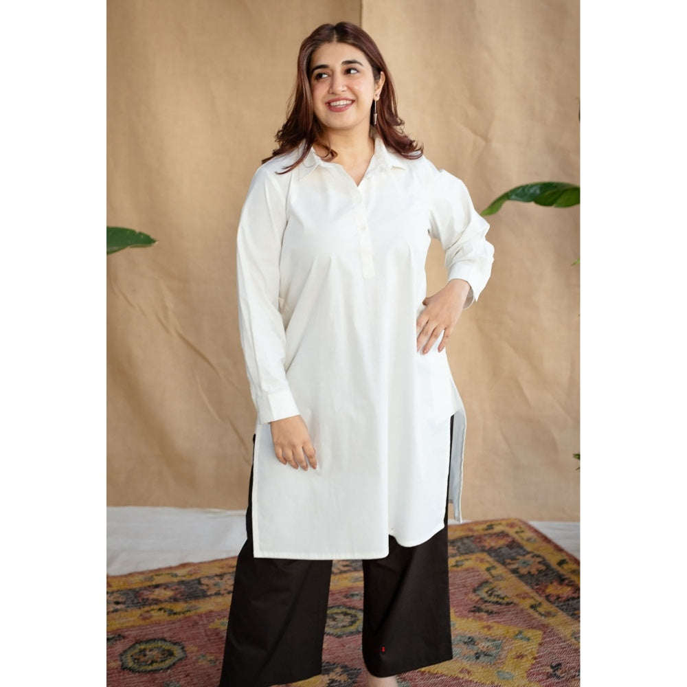 The Indian Ethnic Co. White Poplin Cotton Solid Kurta