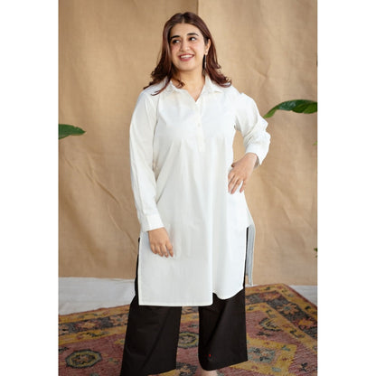 The Indian Ethnic Co. White Poplin Cotton Solid Kurta