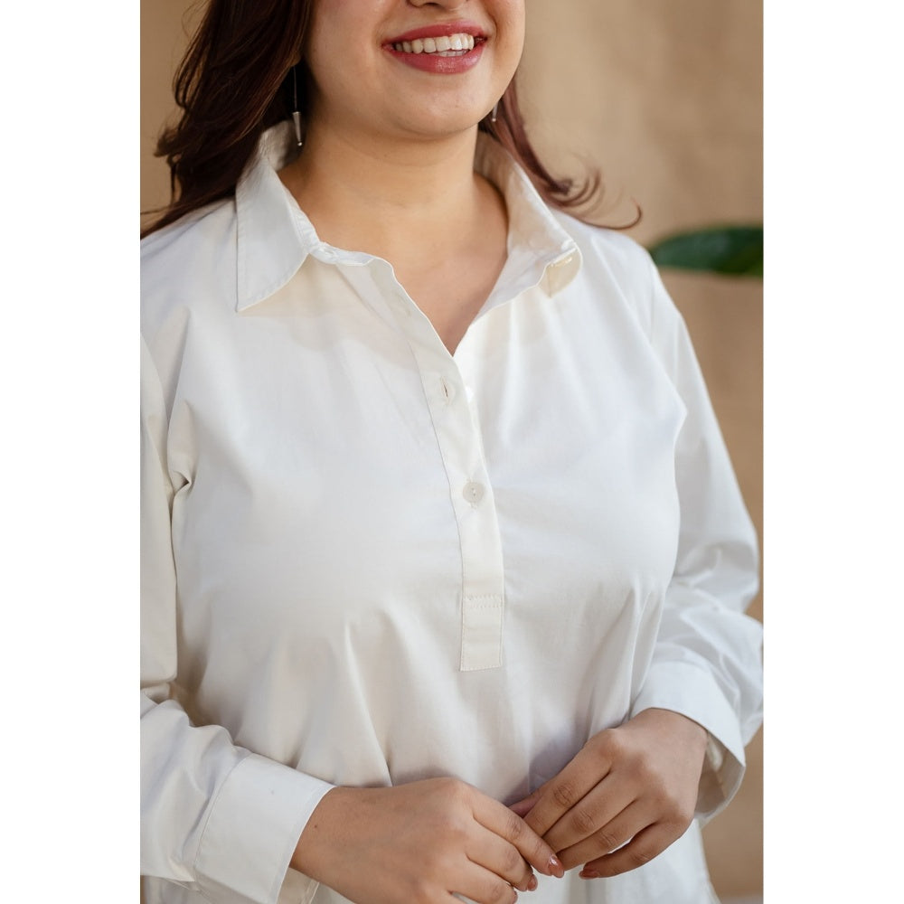 The Indian Ethnic Co. White Poplin Cotton Solid Kurta