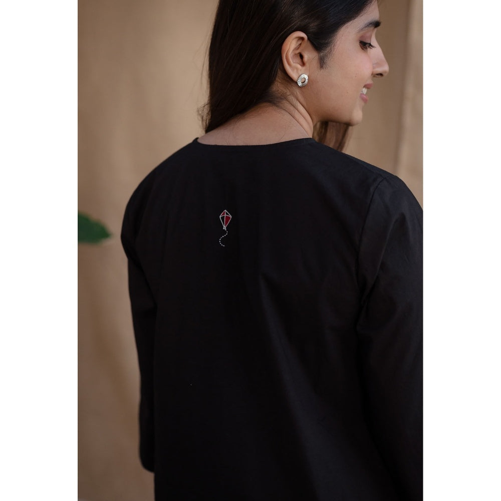 The Indian Ethnic Co. Black Poplin Cotton Solid Kurta