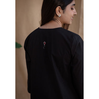 The Indian Ethnic Co. Black Poplin Cotton Solid Kurta