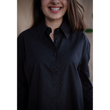 The Indian Ethnic Co. Black Poplin Cotton Solid Shirt