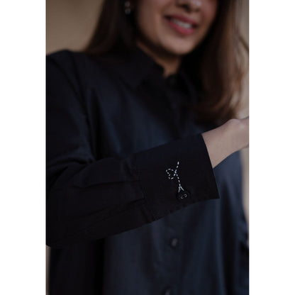 The Indian Ethnic Co. Black Poplin Cotton Solid Shirt