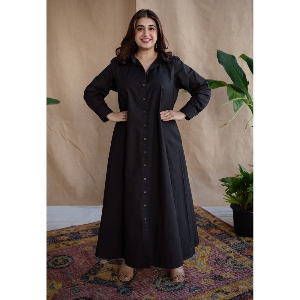 The Indian Ethnic Co. Black Poplin Cotton Solid Dress