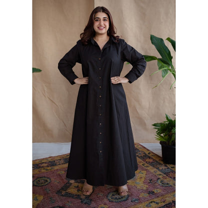 The Indian Ethnic Co. Black Poplin Cotton Solid Dress