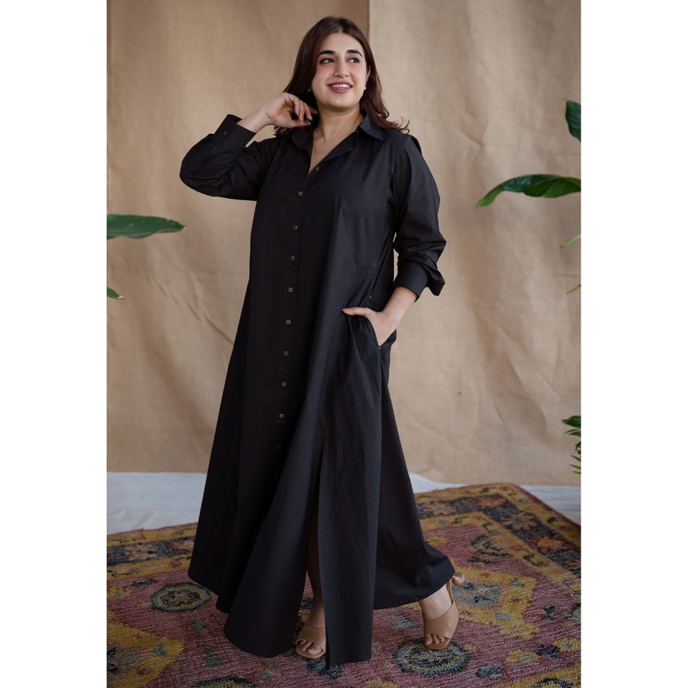 The Indian Ethnic Co. Black Poplin Cotton Solid Dress