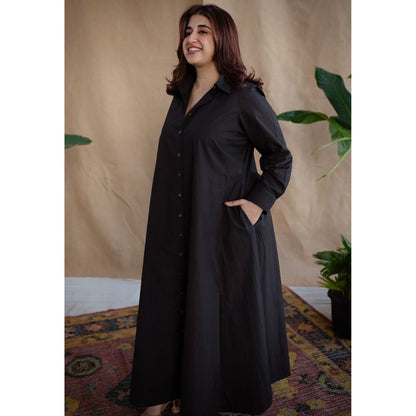 The Indian Ethnic Co. Black Poplin Cotton Solid Dress