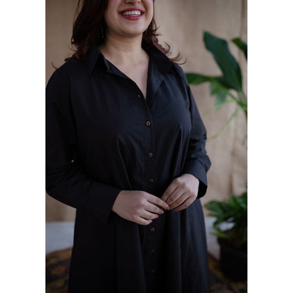 The Indian Ethnic Co. Black Poplin Cotton Solid Dress