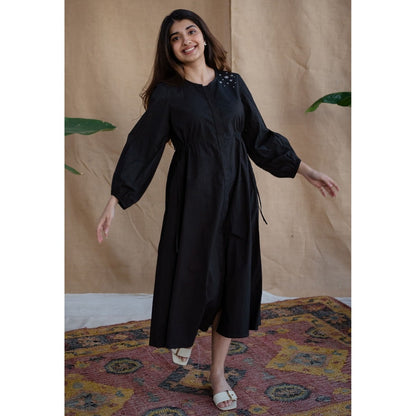 The Indian Ethnic Co. Black Poplin Cotton Solid Dress