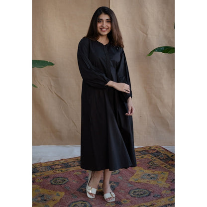 The Indian Ethnic Co. Black Poplin Cotton Solid Dress