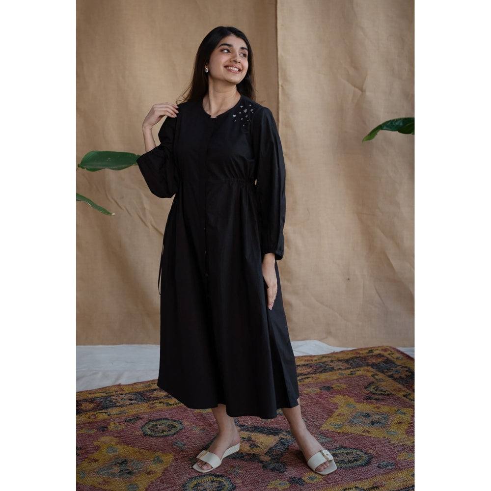 The Indian Ethnic Co. Black Poplin Cotton Solid Dress