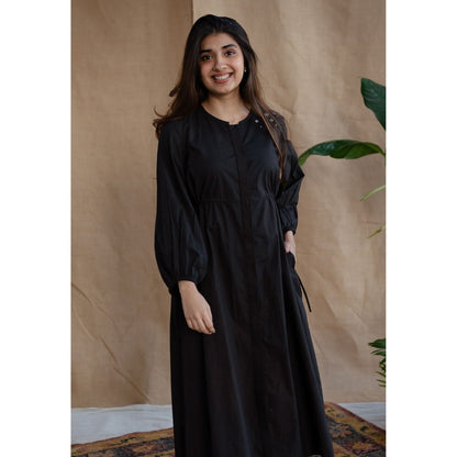 The Indian Ethnic Co. Black Poplin Cotton Solid Dress