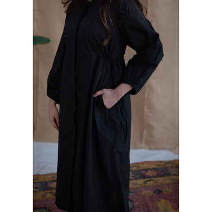 The Indian Ethnic Co. Black Poplin Cotton Solid Dress