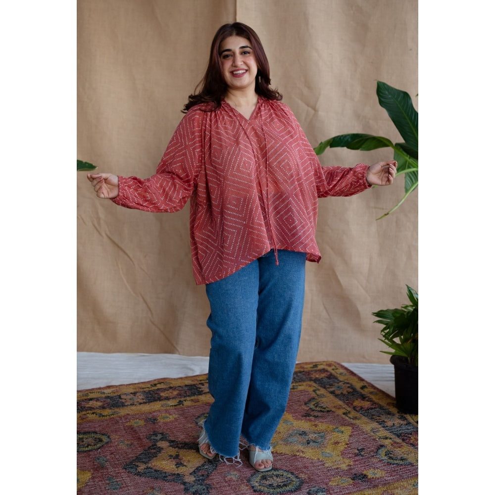 The Indian Ethnic Co. Coral Batik Natural Dyed MulMul Cotton Top