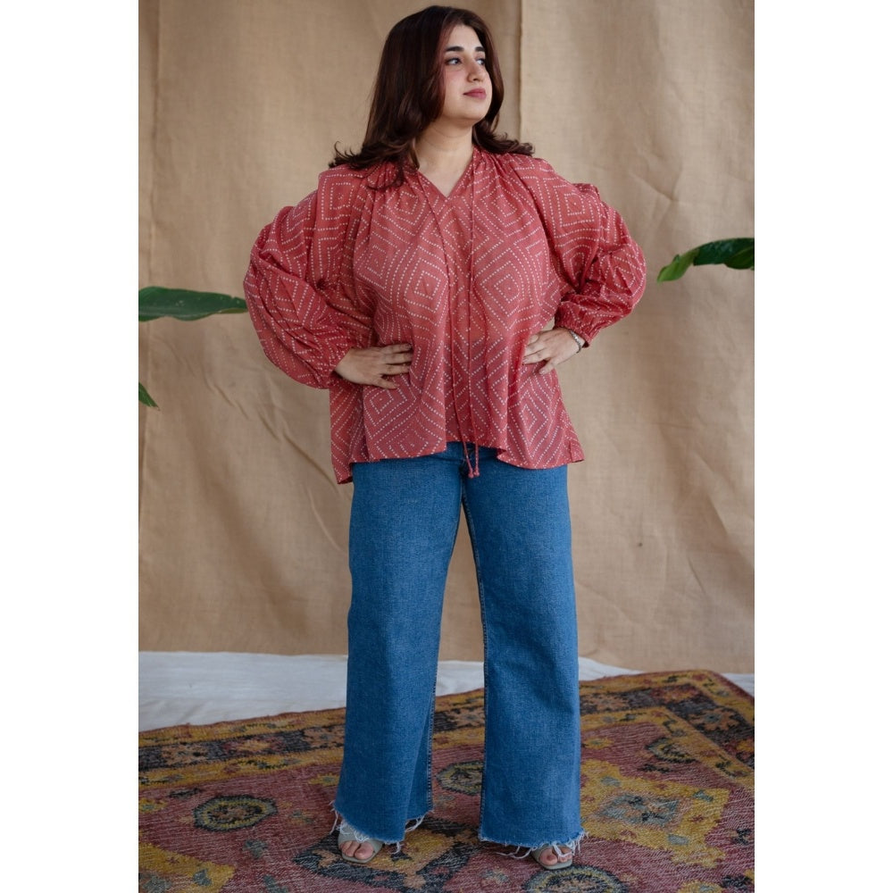 The Indian Ethnic Co. Coral Batik Natural Dyed MulMul Cotton Top