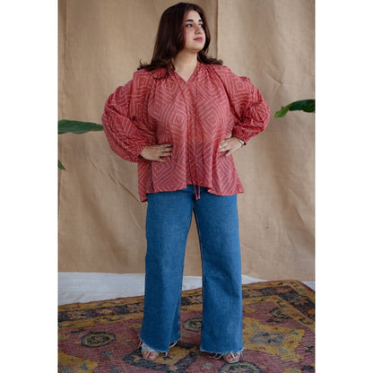 The Indian Ethnic Co. Coral Batik Natural Dyed MulMul Cotton Top