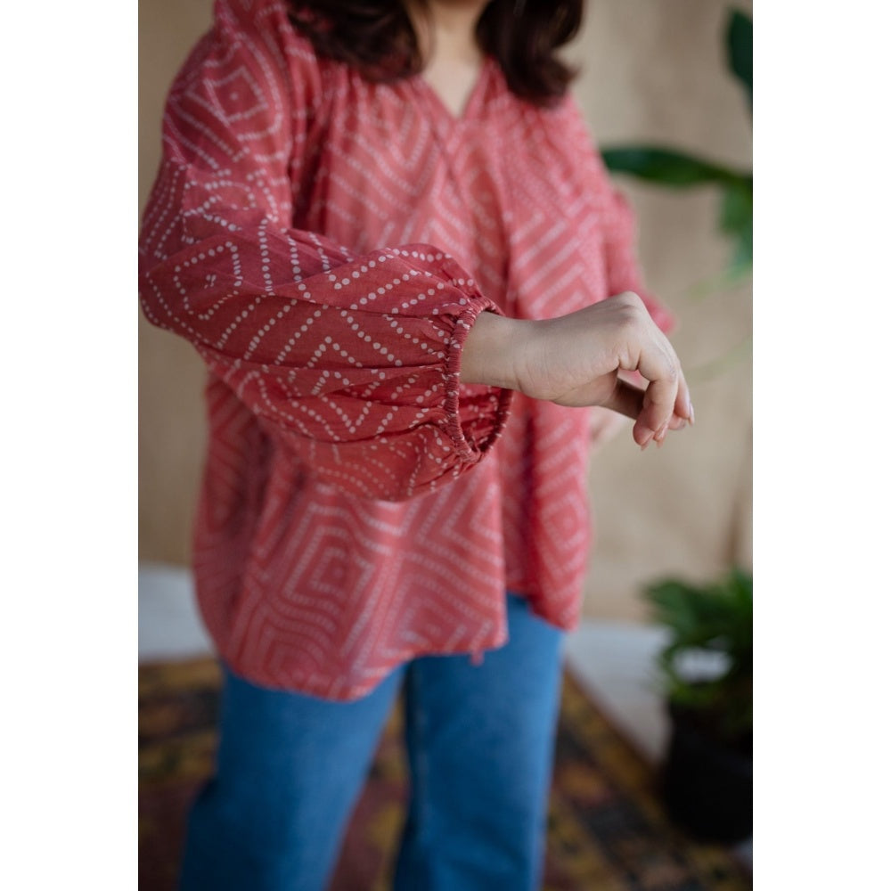 The Indian Ethnic Co. Coral Batik Natural Dyed MulMul Cotton Top