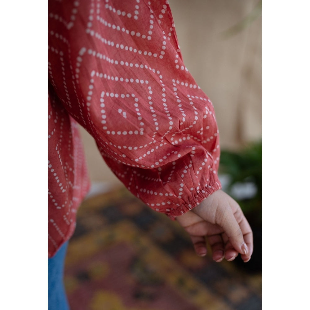 The Indian Ethnic Co. Coral Batik Natural Dyed MulMul Cotton Top