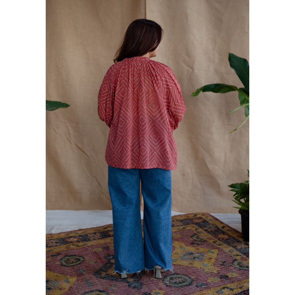 The Indian Ethnic Co. Coral Batik Natural Dyed MulMul Cotton Top