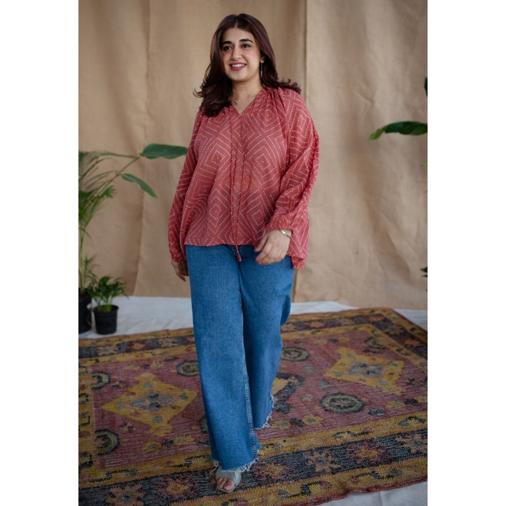 The Indian Ethnic Co. Coral Batik Natural Dyed MulMul Cotton Top