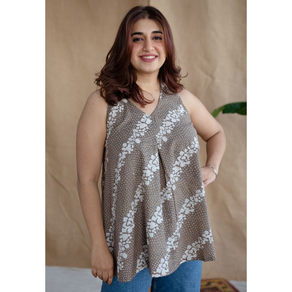 The Indian Ethnic Co. Grey Batik Cotton Top