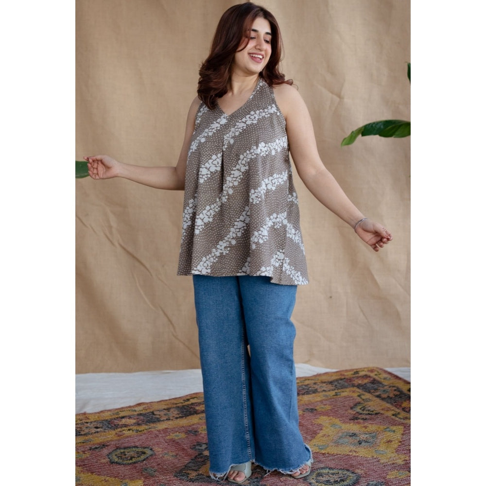 The Indian Ethnic Co. Grey Batik Cotton Top